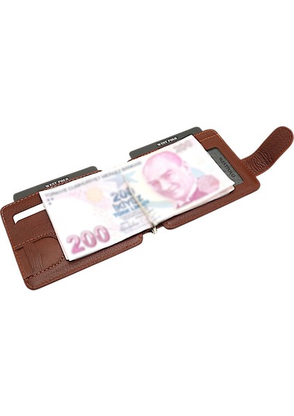 Hakiki Eskitme Deri Kuşaklı Kağıt Para Klipsli Unisex Kartlık - G2 Taba-Taba fırsatları