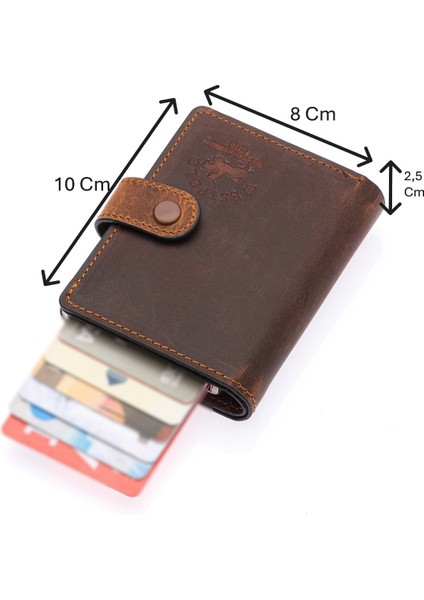 Bozuk Para ve Bol Kart Bölmeli Unisex Eskitme Hakiki Deri Mekanizmalı Kartlık - G2 Taba