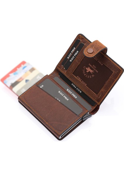 Bozuk Para ve Bol Kart Bölmeli Unisex Eskitme Hakiki Deri Mekanizmalı Kartlık - G2 Taba fiyatları