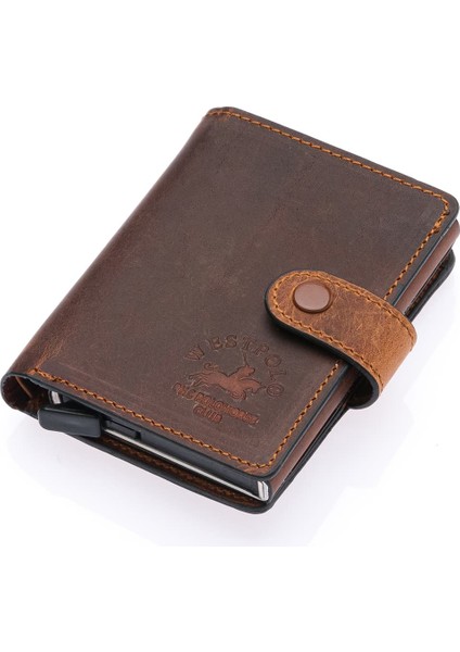 Bozuk Para ve Bol Kart Bölmeli Unisex Eskitme Hakiki Deri Mekanizmalı Kartlık - G2 Taba modelleri