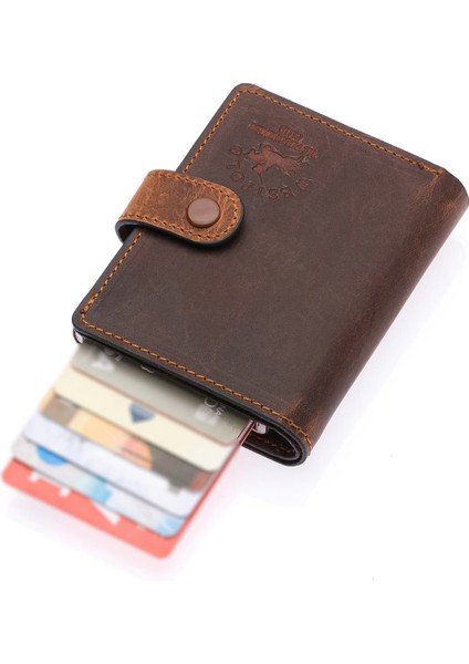 Bozuk Para ve Bol Kart Bölmeli Unisex Eskitme Hakiki Deri Mekanizmalı Kartlık - G2 Taba fırsatları