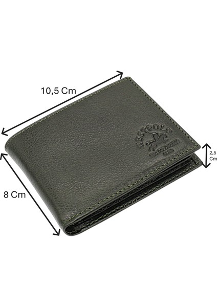 Hakiki Deri Bol Kart Bölmeli Erkek Cüzdanı - Yeşil
