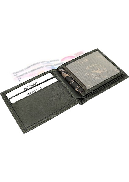 Hakiki Deri Bol Kart Bölmeli Erkek Cüzdanı - Yeşil modelleri