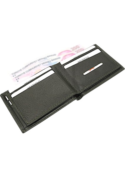 Hakiki Deri Bol Kart Bölmeli Erkek Cüzdanı - Yeşil fırsatları