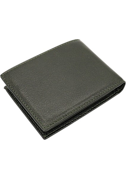 Hakiki Deri Bol Kart Bölmeli Erkek Cüzdanı - Yeşil