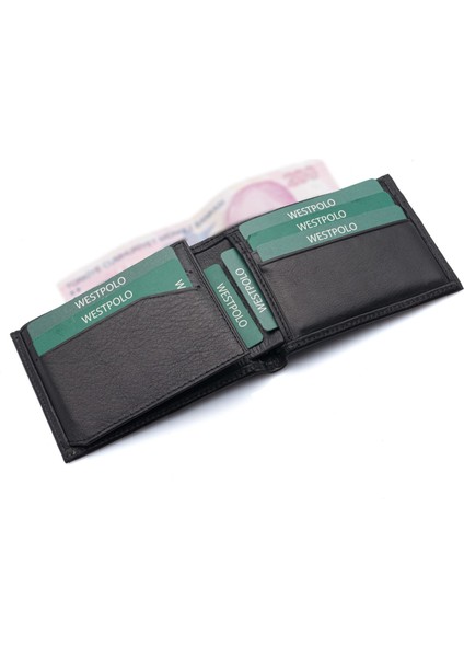 Hakiki Deri Kağıt Para ve Bol Kart Bölmeli Erkek Cüzdanı - Siyah modelleri