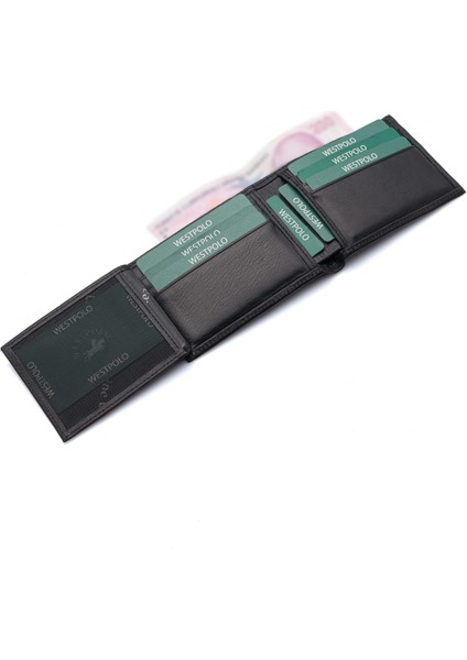 Hakiki Deri Kağıt Para ve Bol Kart Bölmeli Erkek Cüzdanı - Siyah fırsatları