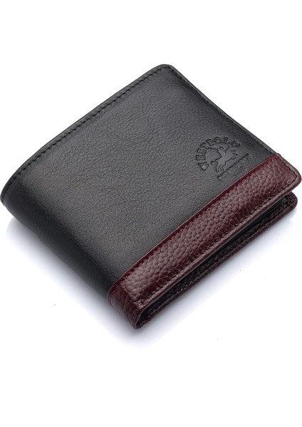 Hakiki Deri Kağıt Para ve Bol Kart Bölmeli Erkek Cüzdanı - Siyah-Bordo fiyatları