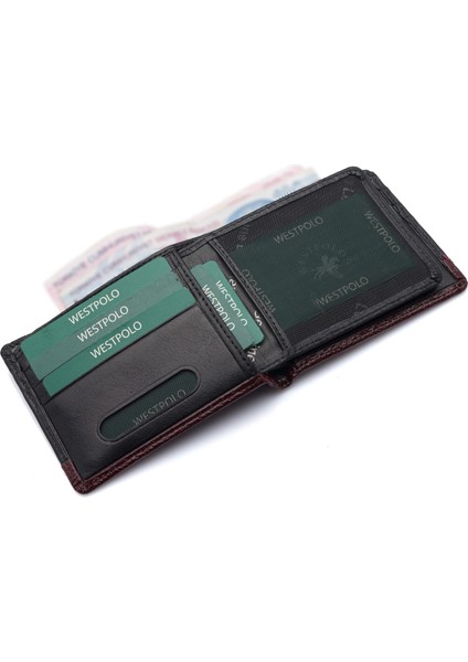 Hakiki Deri Kağıt Para ve Bol Kart Bölmeli Erkek Cüzdanı - Siyah-Bordo modelleri
