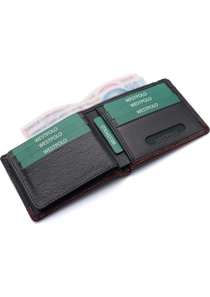 Hakiki Deri Kağıt Para ve Bol Kart Bölmeli Erkek Cüzdanı - Siyah-Bordo fırsatları