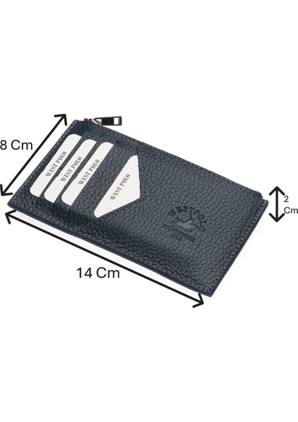 Hakiki Deri Fermuarlı Unisex Kartlık - Lacivert