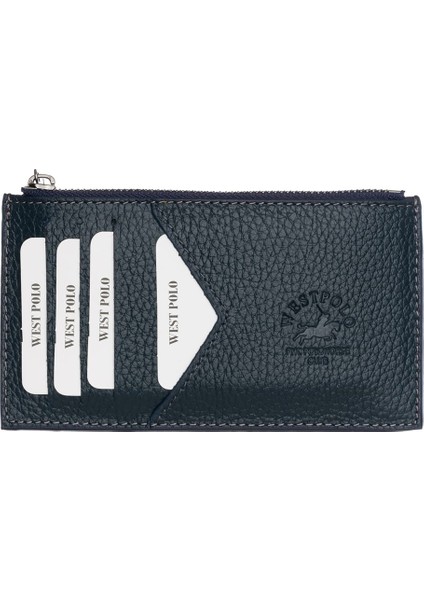 Hakiki Deri Fermuarlı Unisex Kartlık - Lacivert modelleri