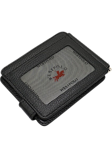 Hakiki Deri Çift Taraflı Kullanıma Uygun Kuşaklı Kağıt Para Klipsli Unisex Kartlık - Siyah indirimleri