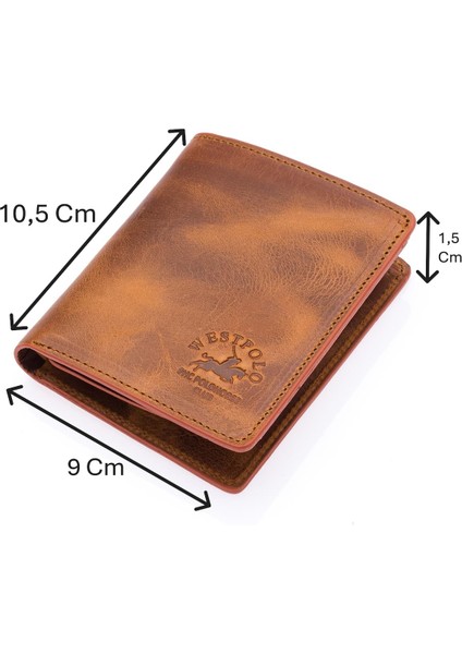 Kağıt Para ve Bol Kart Bölmeli Unisex Crazy Eskitme Hakiki Deri Cüzdan Kartlık - G2 Taba