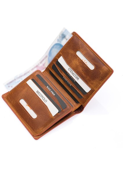 Kağıt Para ve Bol Kart Bölmeli Unisex Crazy Eskitme Hakiki Deri Cüzdan Kartlık - G2 Taba modelleri