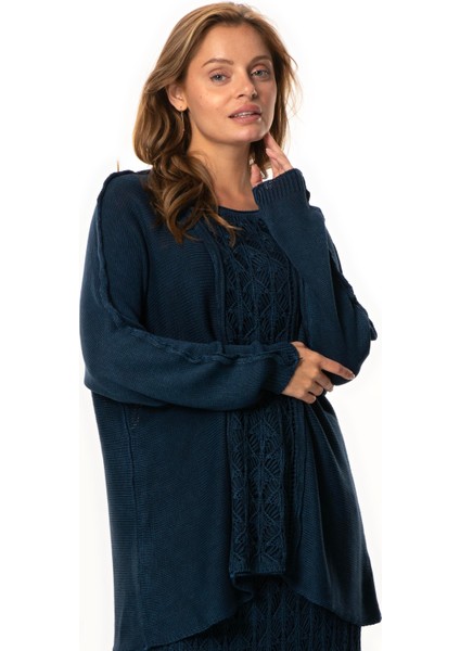 Uzun Kol Elvan Sonbahar ve Kışlık Triko Bluz Lacivert Lcvt