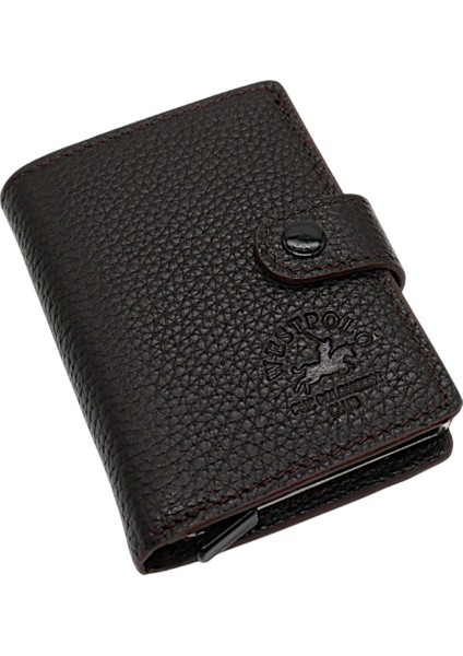 Grimm Bozuk Para ve Bol Kart Bölmeli Unisex Hakiki Deri Mekanizmalı Kartlık - Kahverengi fiyatları