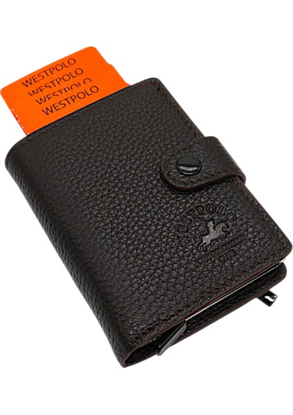 Grimm Bozuk Para ve Bol Kart Bölmeli Unisex Hakiki Deri Mekanizmalı Kartlık - Kahverengi modelleri