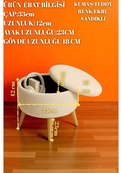 Home Co Art Teddybox Sandıklı Teddy Peluş Puf – Yuvarlak, Ahşap Ayaklı Retro Bench & Dekoratif Tabure fiyatları