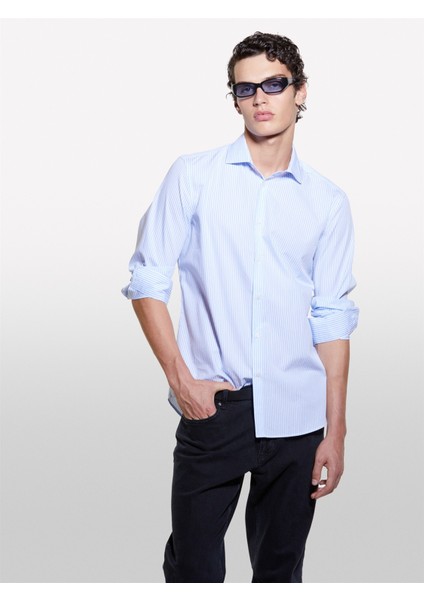 %100 Pamuk Dar Kesim Uzun Kollu Gömlek Erkek Haki Yeşili Gömlek - 324A5VJUSQ04C modelleri