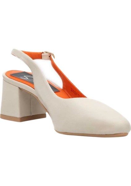 Kadın Topuklu Hakiki Deri Sandalet Kırık Beyaz