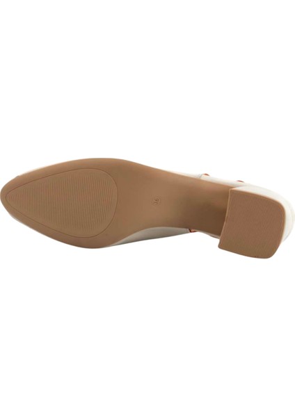 Kadın Topuklu Hakiki Deri Sandalet Kırık Beyaz