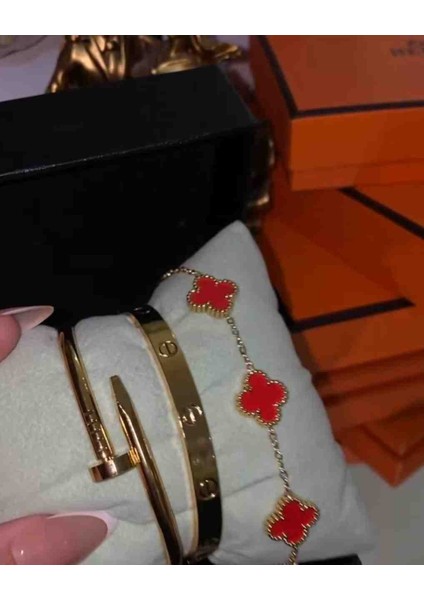 Gold Kırmızı 3lü Bileklik,kelepçe Seti Çelik Set fiyatları