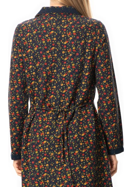 Uzun Kol Zuhal Pazen Midi Boy Sonbahar ve Kışlık Elbise Papatya Desen Lacivert Lcvt fırsatları