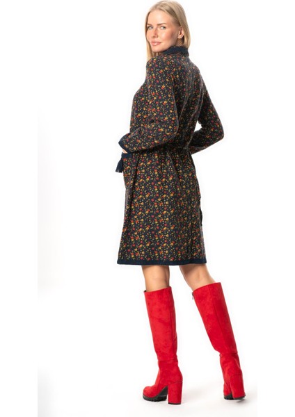 Uzun Kol Zuhal Pazen Midi Boy Sonbahar ve Kışlık Elbise Papatya Desen Lacivert Lcvt indirimleri