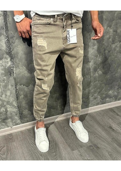 Dominic Denim Paca Lastik Lazer Işlemli Regular Straight Erkek Jean Pantolon