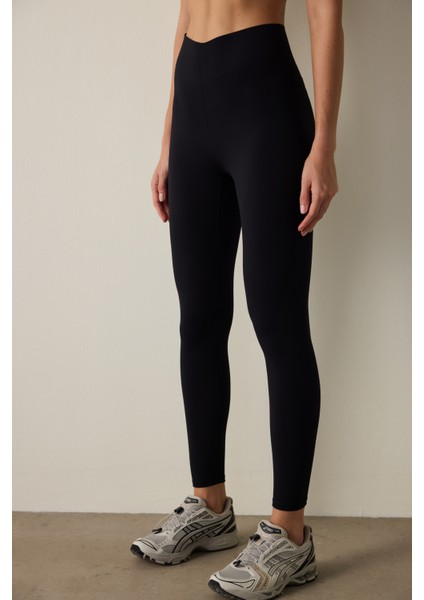 Siyah Yüksek Destek Toparlayıcı Etkili Yüksek Bel Back Lock Tayt