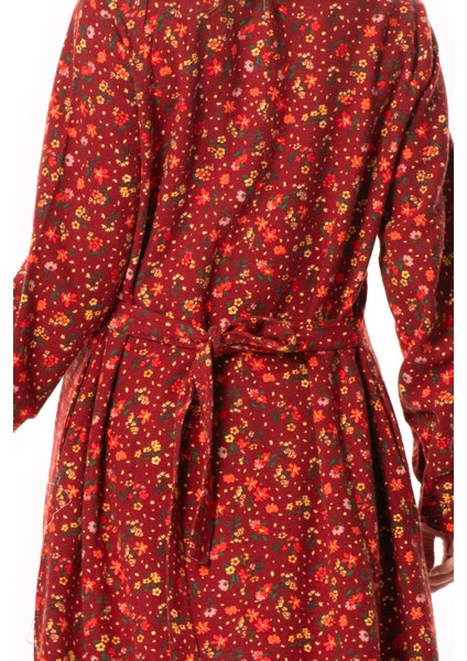 Uzun Kol Sümeyye Pazen Düğmeli Sonbahar ve Kışlık Uzun Elbise Bordo Brd fırsatları