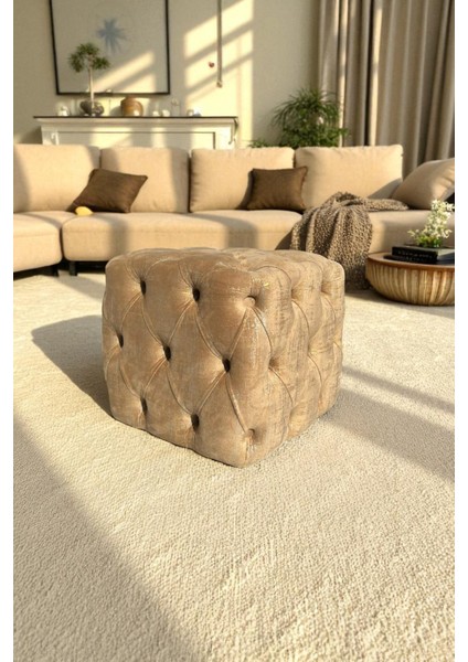 Küp Puf - BEST İthal Kadife Babyface Kumaş Varak Baskı - Modern Ve Şık Oturma Dekoratif Puf&Bench