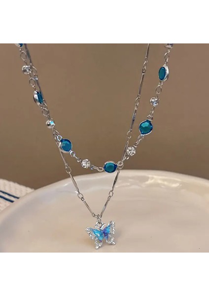 Çift Katmanlı Kelebek Çelik Kadın Kolye - Sevgiliye Hediye - Pinterest Kolye