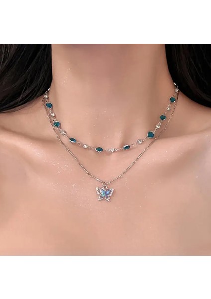 Çift Katmanlı Kelebek Çelik Kadın Kolye - Sevgiliye Hediye - Pinterest Kolye fiyatları