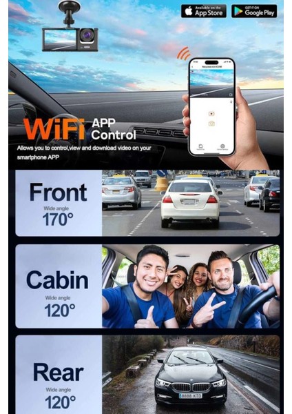 1080P Wifi Full Hd Araç Içi Kamera Arka Ön Iç Kayıt 3 Kamera Gece Görüşlü Gsensör Geniş Açı modelleri