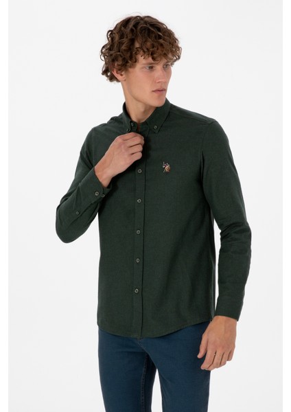 Erkek Koyu Yeşil Gömlek Basic 50307686-VR079