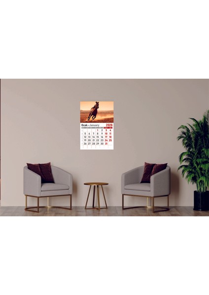 Takvim - Spiralli 12 Yaprak 32X47 cm - Osmanlı Resimli Kuşe Kağıt Duvar Takvimi - 2026 modelleri