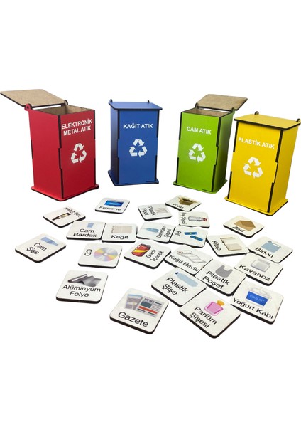 Geri Dönüşüm Oyunu – Ahşap 4’lü Stem Eğitim Seti Dıy Kendin Yap