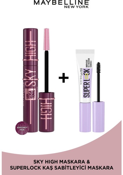 Lash Sensational Sky High Burgundy Haze Maskara & Super Lock Brow Glue Kaş Sabitleyici Maskara