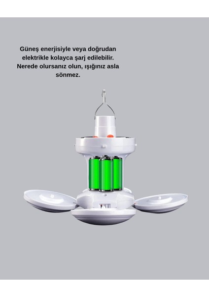 Solar Güneş Enerjili ve USB Şarjlı 5 Kanatlı LED Kamp Lambası fiyatları