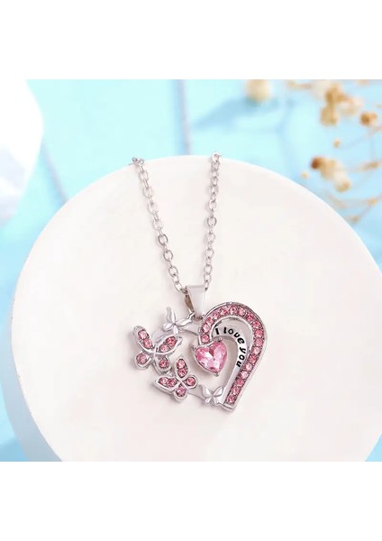 Beautiful butterfly's heart Kalp ve kelebek kolye 925 Gümüş Zincir