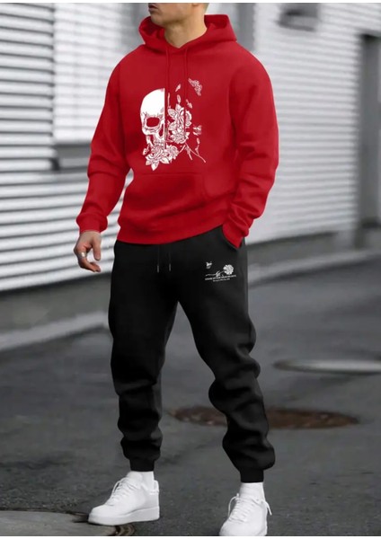 Büyük Beden Özel Tasarım Kuru Kafa Gülleri Baskılı Sokak Modası Kışlık Erkek Eşofman Takımı fiyatları