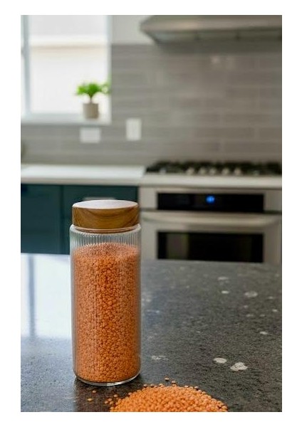 Berina Home Ahşap Desen Büyük Cam Kavanoz Seti – 1350 Ml, Çay, Şeker, Pirinç, Baharat ve Erzak Saklama modelleri