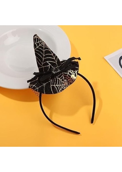 Cadı Şapkalı Halloween Parti Tacı Tüllü Sarı Altın Renk Cadılar Bayramı Aksesuarı modelleri
