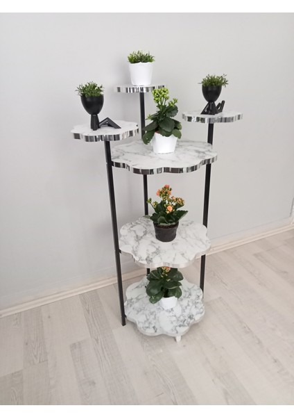 Çiçeklik Stand Sehpa Gümüş Detaylı Memer Desenli Saksılık