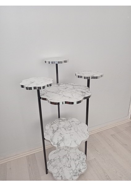 Çiçeklik Stand Sehpa Gümüş Detaylı Memer Desenli Saksılık modelleri