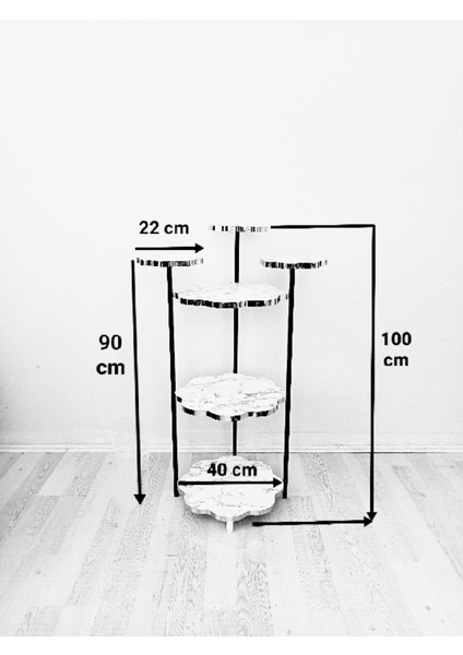 Çiçeklik Stand Sehpa Gümüş Detaylı Memer Desenli Saksılık