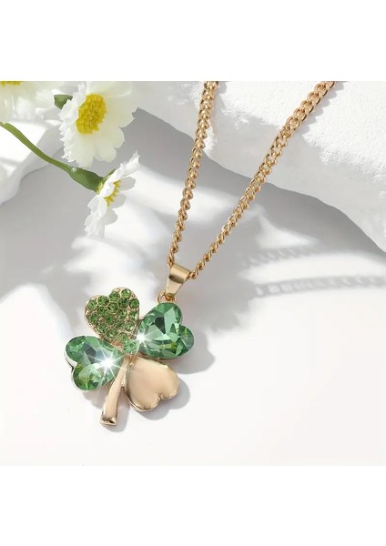 Greenlove Altın Kaplama Zümrüt Yeşili Yonca Detay Kadın Kolye fırsatları