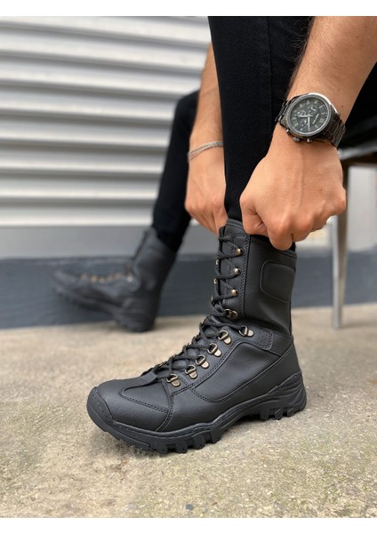 Ekir Bağcıklı Ortopedik Taban Günlük Cilt Erkek Askeri Postal Bot CST Siyah
